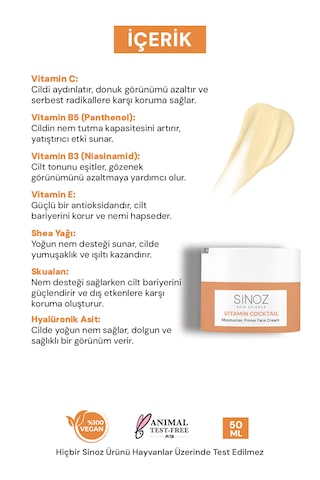 Sinoz Vitamin Kokteyl Nemlendirici Besleyici Onarıcı Yüz Kremi ve Makyaj Bazı 50 ML