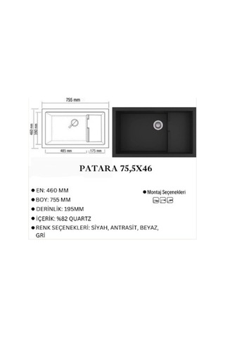 Granit Evye Patara Series Gri Renk En:460 Mm Boy :755 Mm Derinlik :195 Mm