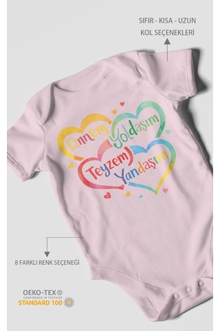 Morivokids Annem Yoldaşım Teyzem Yandaşım Kısa Kollu Bebek Body Bebe Pembe
