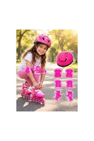 Plentifulbisiklet Kaykay Paten Çocuk Kaskı Ve Dizlik Set Pempe/pembe