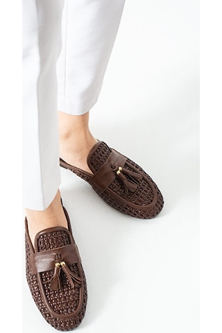 Dericia Shoes Fable Hakiki Deri Günlük Rahat Kadın Terlik Kahverengi
