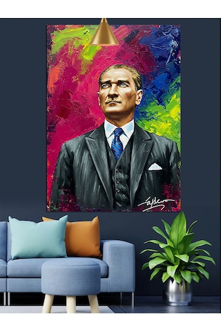 Modern Mustafa Kemal Atatürk Portresi Dekoratif Kanvas - Mdf Ahşap Tablo