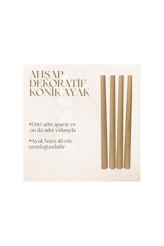 Doğal Ahşap Konik Ayak 45 Cm Masa Sandalye Sehpa Ayağı 4' Lü Set Aparat Ve Vida Hediyeli Ahşap