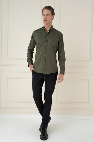 Efor Slim Fit Düğmeli Yaka Esnek Klasik Haki Gömlek Gk 746 Haki