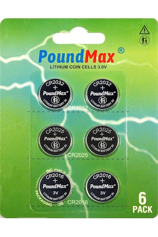 Poundmax Süper Karışık Cr2032 Cr2025 Cr2016 3 V Lityum Düğme Pil 6'lı Paket Poundmax Süper Karışık Cr2032 Cr2025 Cr2016 3 V Lityum Düğme Pil 6'lı Paket