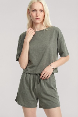 Akbeniz Kısa Kollu Şortlu Pijama Takımı Haki