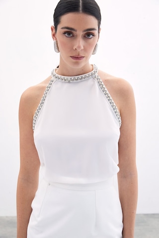 Sateen Aksesuar Detaylı Kolsuz Bluz - Ekru-135767 Ekru