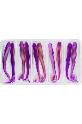 Silikon Kurt Yem - 4,2g 105mm - Turna/levrek Silikonu - 1 Adet - Mor/beyaz - Karides Kokulu