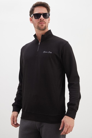 Fullamoda Kaiser Club Baskılı Yarım Fermuarlı Dik Yaka Modal Sweatshirt Siyah