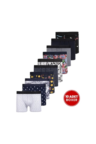 Tudors Erkek 10'lu Desenli Likralı Pamuklu Esnek Kumaş Premium Seri Boxer-35198 Çok Renkli