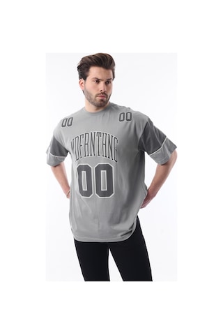 Madmext Boyalı Gri Baskılı Pamuklu Oversize Erkek T-shirt 7035 Boyalı Gri