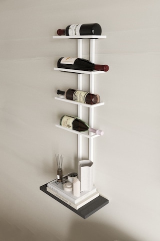 Aju Şaraplık Ve Kadeh Rafı Duvara Monte Şarap Mahzeni Modern Duvar Alkol Rafı Metal Ve Ahşap Tasarım Beyaz