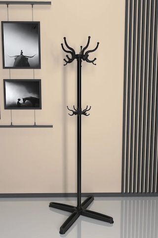 Morpanya Ayaklı Askılık Vestiyer Elbise Askılığı Büro Portmanto Elbise Askısı Siyah