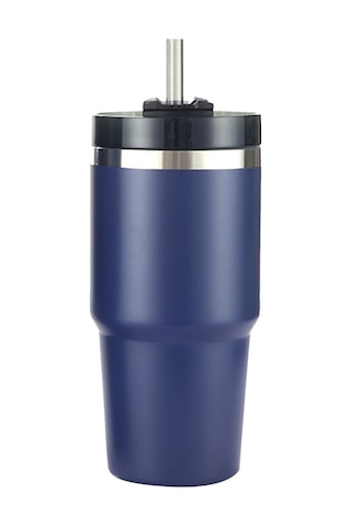 Moveevo 20oz 304 Çelik Isı Saklama Bardak, Pipetli Kapaklı, 6-12 Saat Sıcak/soğuk Tutar, Araç Ve Dış Mekanlar İçin Lacivert Lacivert