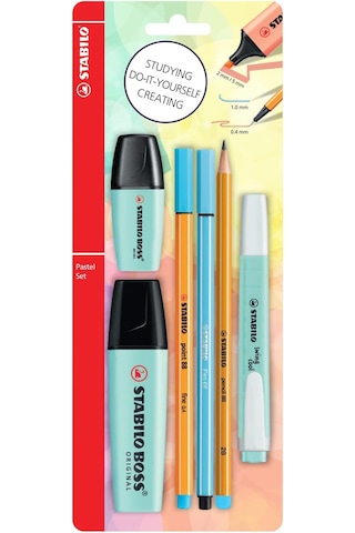 Kalem Seti - Tek Pastel Renk - 6'lı Set - Mavi