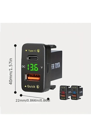Fochsia 40x22 Yeşil 36w Hızlı Şarj Usb Type-c Toyota Araçlar İçin Led Ekran Qc3.0 Telefon Ve Masaüstü Şarj Cihazı