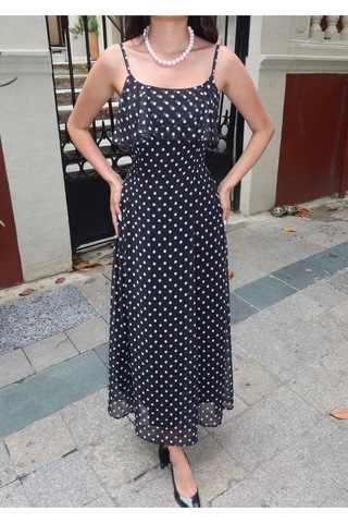 Kechi Woman Şifon Astarlı Puantiyeli Askılı Elbise Siyah