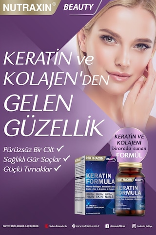 Keratin Formula Saç Bakım Vitamini - Kolajen,keratin,biotin,çinko,larginin,lsistein 60 Adet Tablet
