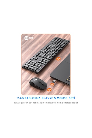Lecoo Km2001 Klavye & Mouse Kablosuz Set Siyah Optik