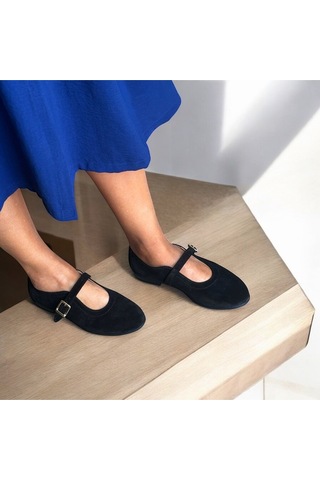 Ne&ve Shoes Siyah Süet Hakiki Deri Tokalı Babet