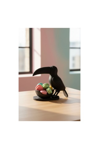 Oxyteez Kuş Figürlü Dekoratif Sunumluk Siyah Renk Reçine Tasarım Ev Ve Ofis Dekorasyonu