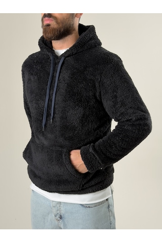 Cocopelli Erkek Kapüşonlu Siyah Peluş Sweat Coc2593 Siyah
