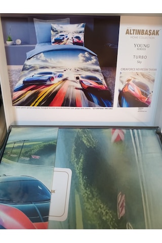 Altınbaşak %100 Pamuk Tek Kişilik Nevresim Takımı Turbo Sky