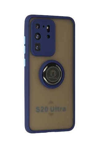Newface - 830 - Samsung Galaxy S20 Ultra Kılıf Montreal Yüzüklü Silikon Kapak - Kmrsfres - - Lacivert
