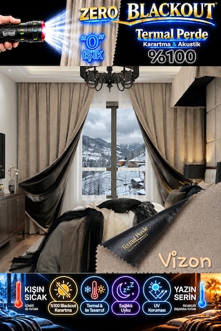 Keten Siyah Filmli Tek Kanat Pilesiz Karartma Perde - Vizon