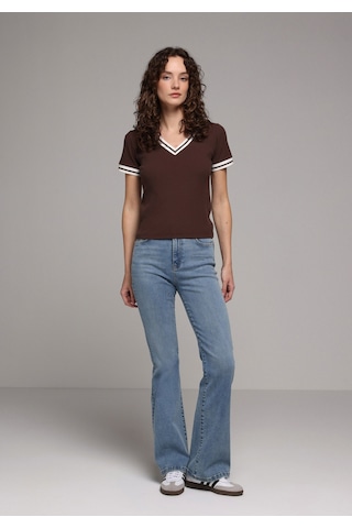 Colin's Colins Slim Fit V Yaka Düz Kadın Kahverengi Kısa Kol Tişört Cl1080062 Q1.v1 Brw