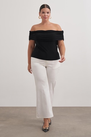 Açık Omuzlu Büzgülü Bluz-1842 Siyah