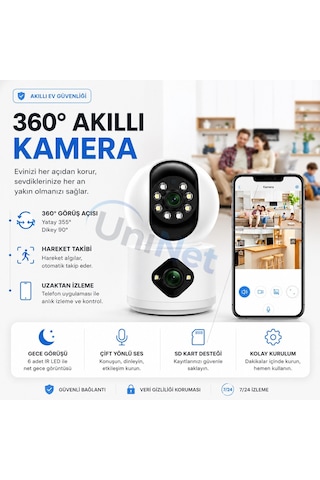 Uninet 5mp Ultra Hd Çift Lensli Wifi Iç Mekân Güvenlik Kamerası Akıllı Hareket Algılama, Gece Görüşü Ve Uzaktan Izleme 355 Derece Dönebilen Ptz Kamera