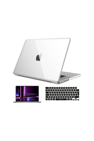 NovStrap Apple Uyumlu MacBook Pro 2023 M2 16 inc A2780 Parlak Kılıf + Siyah Klavye Kılıfı + Film