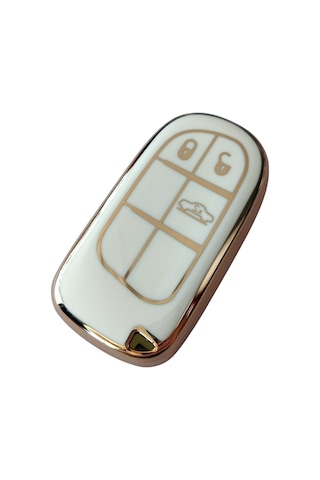 Egea Cross 500 Jeep Dodge Chrysler Uyumlu Smart Kumanda Anahtar Kılıfı Oto Anahtarlık Beyaz Gold