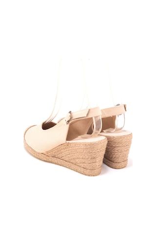 Star Tombis Gerçek Elişi Arkadan Bantlı Topuğu Açık Burnu Hasırlı Keten Espadril Dolgu Topuk Handmade Bej