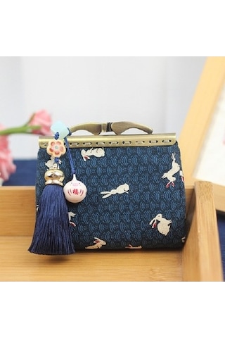 Linjinxu El Yapımı Kumaş Ve Tüyer Altın Çanta Bayan Retro Madeni Para Kesesi Mavi Diğer Diğer