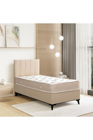 Easy Comfort Tek Kişilik Yatak Baza Başlık Set 3'lü Set Sandıksız Krem Konuma Özel Teslimat 90x190