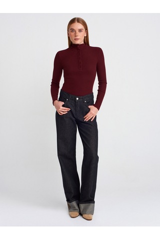 Dilvin 31435 Balıkçı Yaka Düğmeli Top Bordo