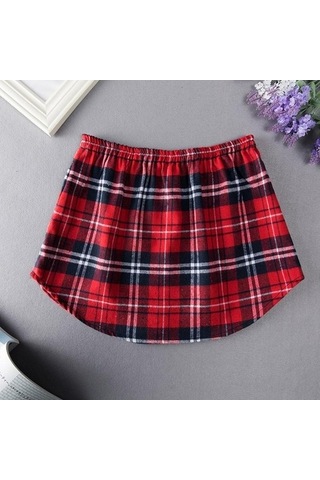 Fastbuy Gri Kadın Etek Gömlek - Mini Bölme, Genişletici Ekose Katmanlama, Ayarlanabilir Rahat Moda Gömlek Gri