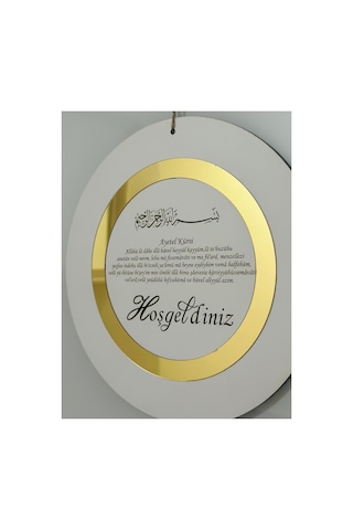 Pey Aksesuar Hoşgeldiniz Yazılı Aynalı Pleksi Ahşap Kapı Süsü Dekoratif Beyaz