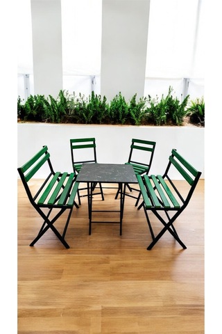 Modern 2-2-1-1 Balkon Bahçe Mutfak Bistro Set Katlanır Masa-sandalye 6 Kişilik Yeşil