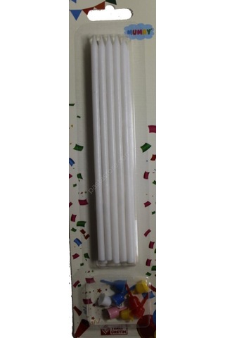 Metalik Beyaz Uzun Mum 20 Cm 7'li