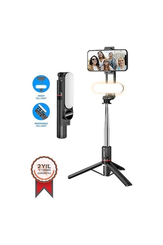 L15 Kablosuz Tripot Selfie Monopod Siyah Led Işıklı Selfie Çubuğu
