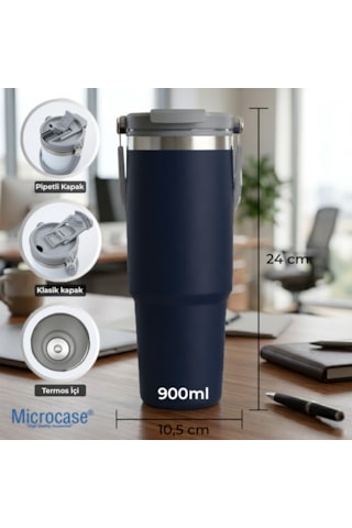 Microcase 900ml Pipetli El Tutacaklı Paslanmaz Çelik Termos Mug - Al5722 Siyah