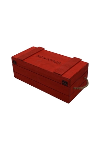El Yapımı Kırmızı Ahşap Kutu İsme Özel 30x14cm Genişlik 10cm Yük.