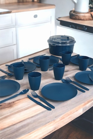 6 Kişilik 32 Parça Piknik Seti Plastik Bardak Çatal Kaşık Bıçak Yemek Kahvaltı Takımı-lacive Lacivert