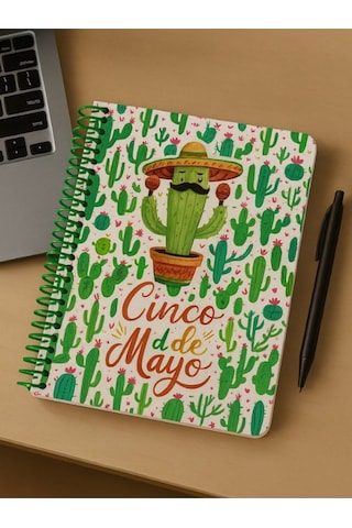 Öğrenci Ve Ofis Kullanımı Eğlenceli Ve Özgün Hediye Cinco De Mayo Kaktüs Temalı Spiral Kareli Defter