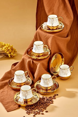 Autmn 6 Kişilik Porselen Desenli Çay Fincan Takımı