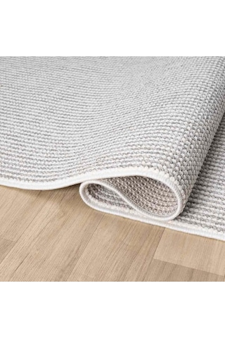 Krem Bukle Dokulu Düz Renk Modern Halı - Bk0360 Gri