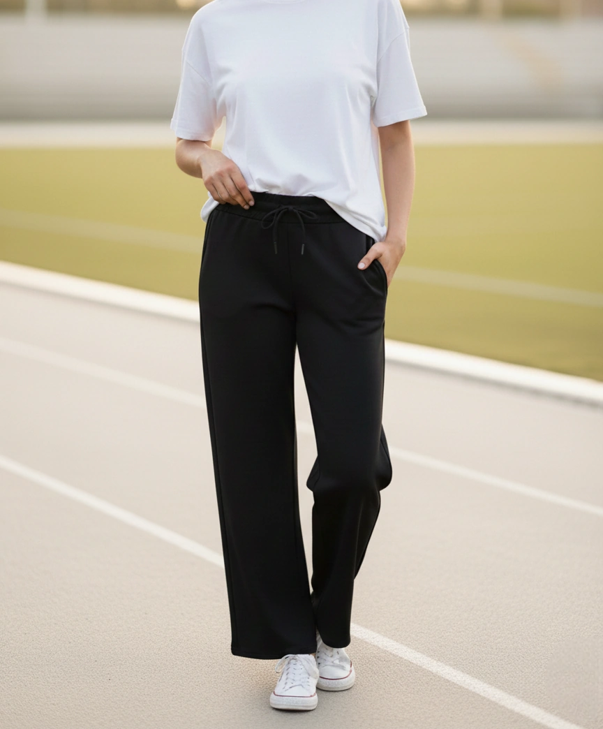 Modal Kumaş Bol Paça Cepli Eşofman Altı - Siyah Siyah